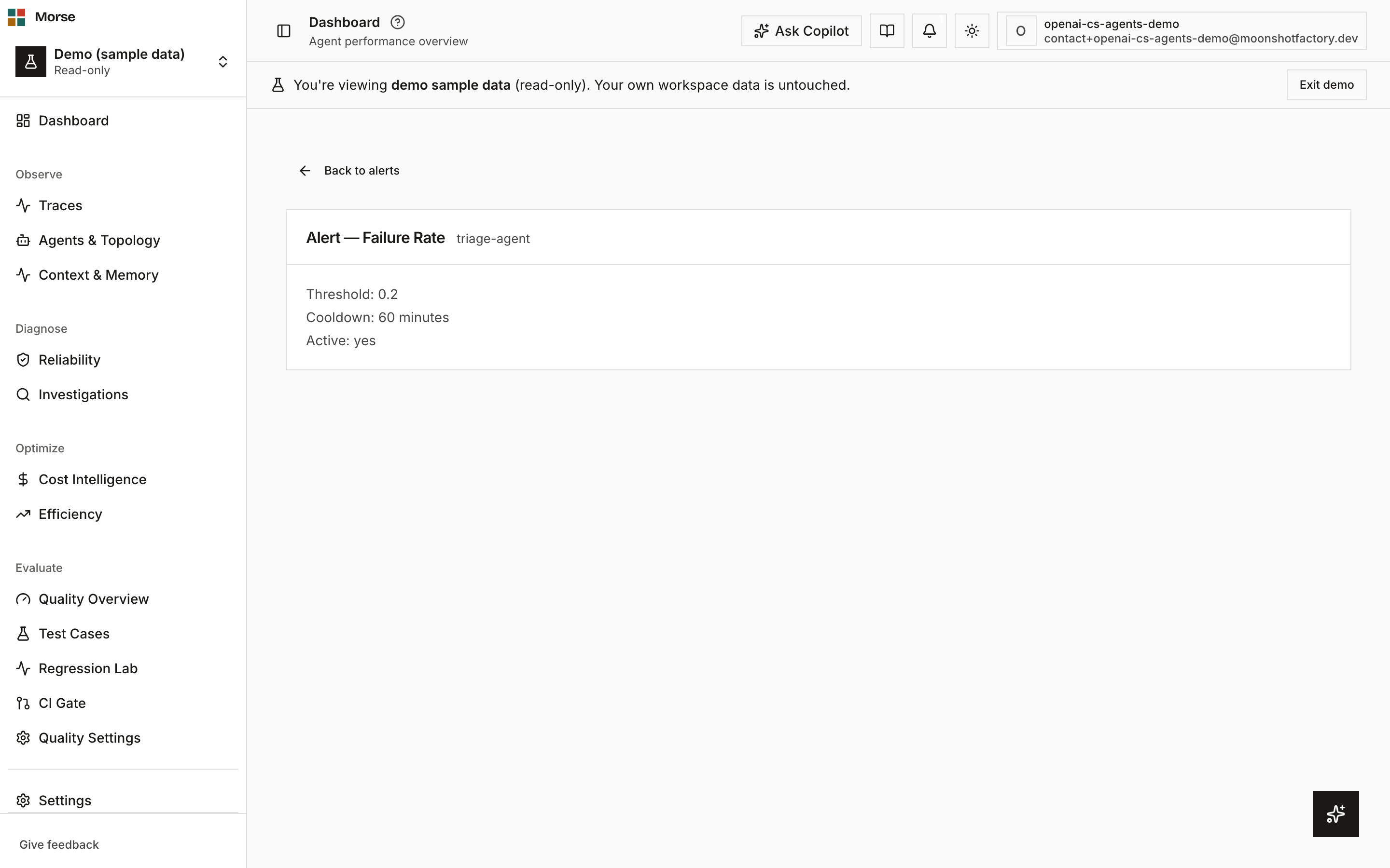 An alert detail page showing the rule panel and a confident-hypothesis HypothesisCard